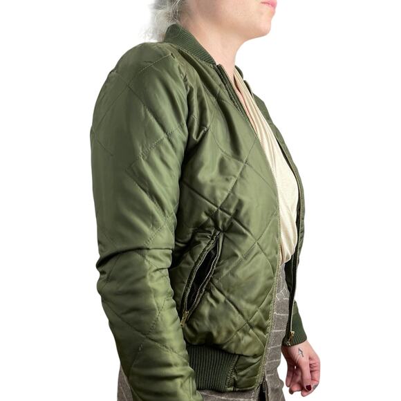 Women's Say What Olive Green Full-Zip Lightweight Bomber Jacket - Size XS - Picture 7 of 9